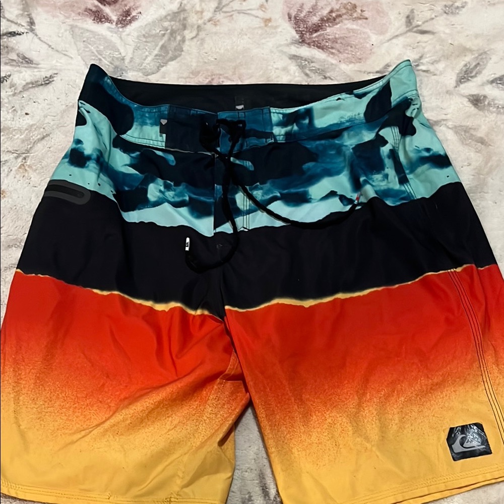 Quicksilver Gradient Swim Trunks - Black, Blue, Orange